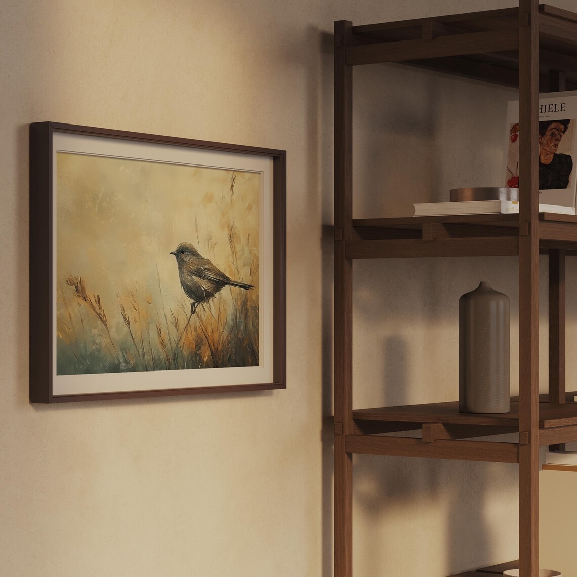 Meadow Bird Wheat Field Earthy Tone Vintage Nature Art Poster - Image 2