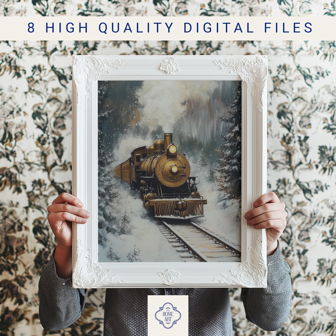 Golden Steam Train In Snowy Winter Railroad Landscape Poster - Image 3
