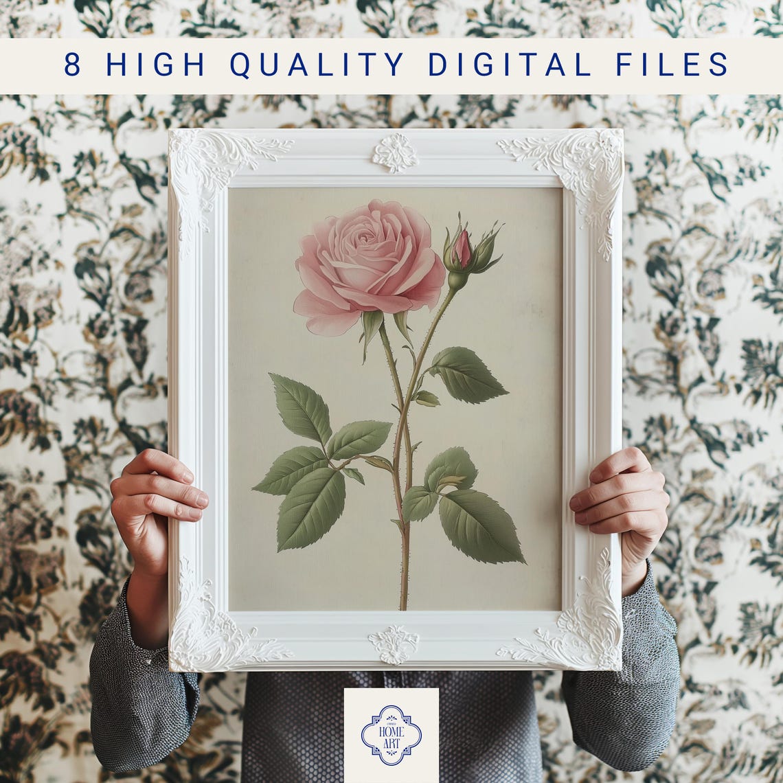 Single Pink Rose Botanical Illustration Elegant Floral Art Print - Image 3