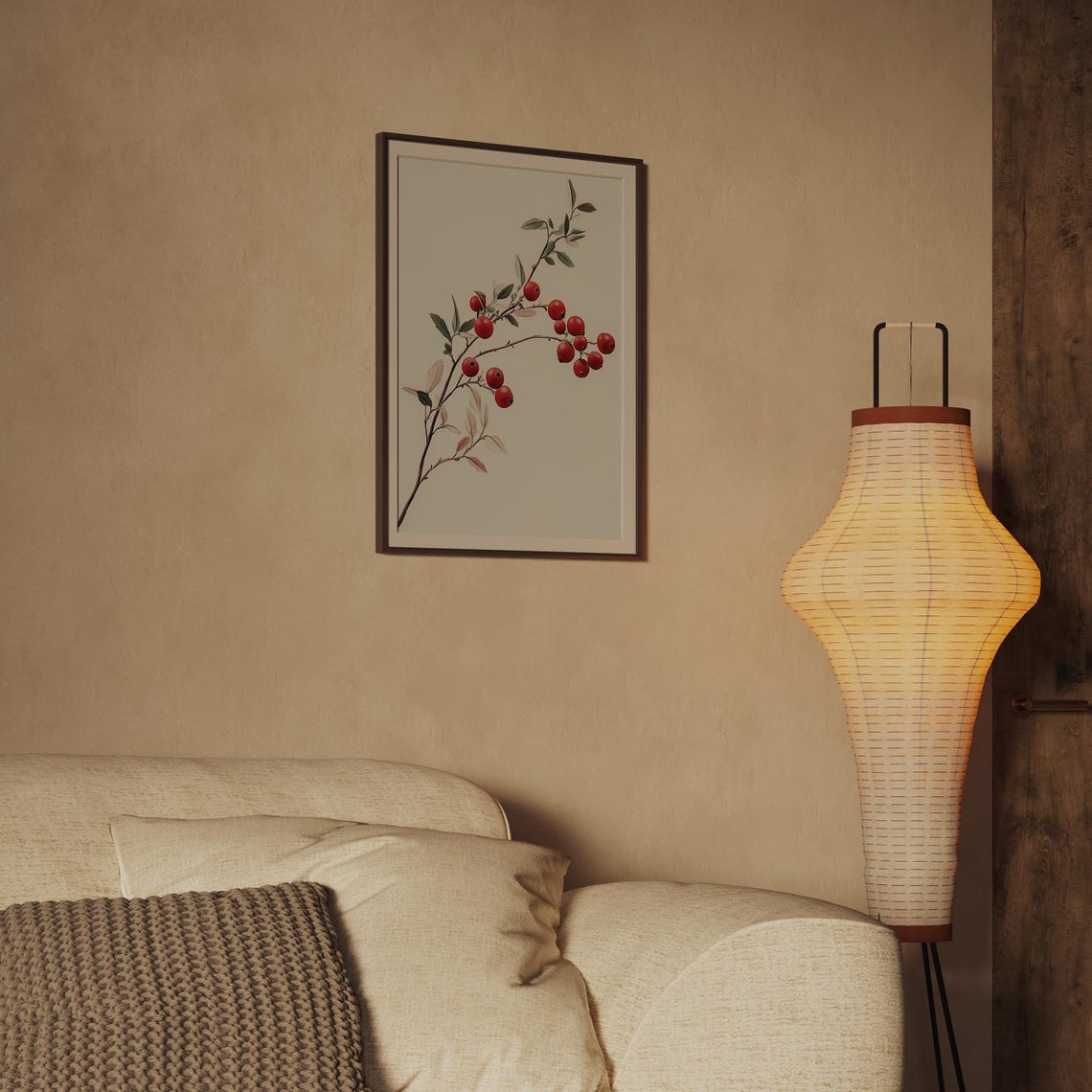 Red Winter Berries On Branch Minimal Botanical Watercolor Poster - Image 2