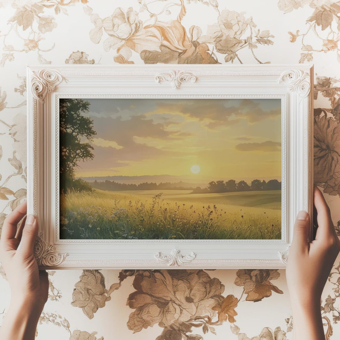 Golden Sunset Wheat Field Warm Autumn Landscape Sun Art Poster