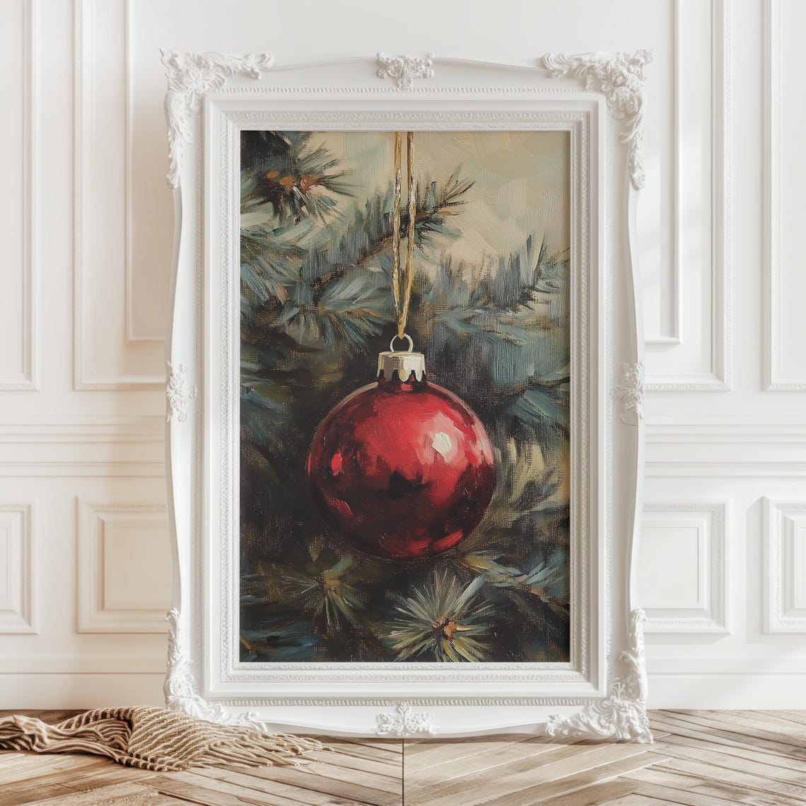 Red Christmas Ornament Pine Branch Holiday Bauble Art Poster