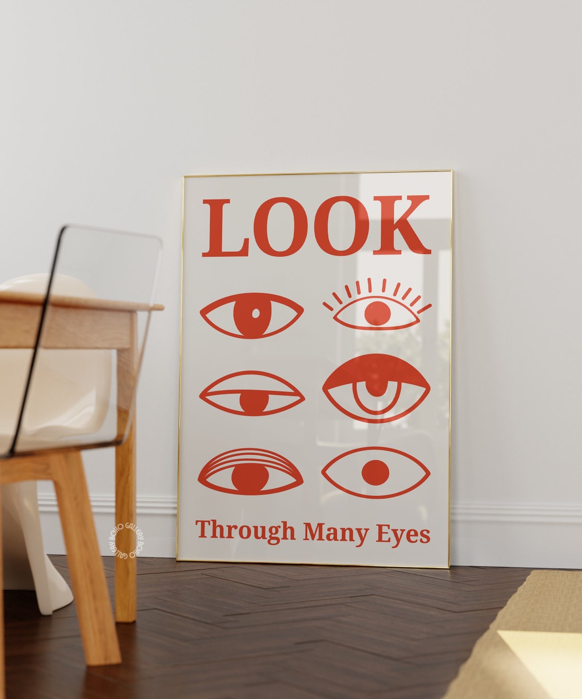 LOOK Through Many Eyes Red Eye Illustrations Typographic Poster