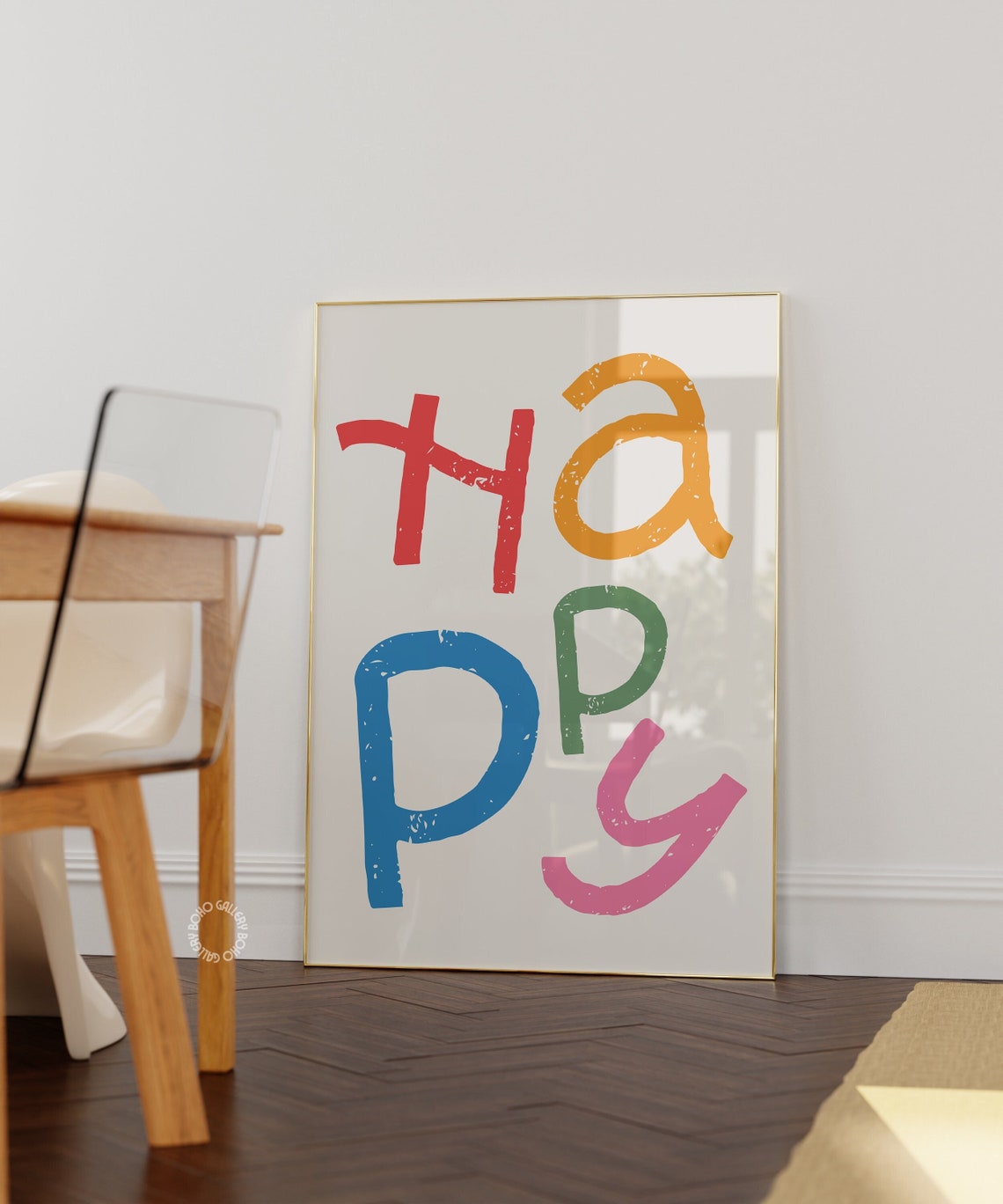 Happy Rainbow Hand Lettered Word Art Bright Colorful Cheerful Poster