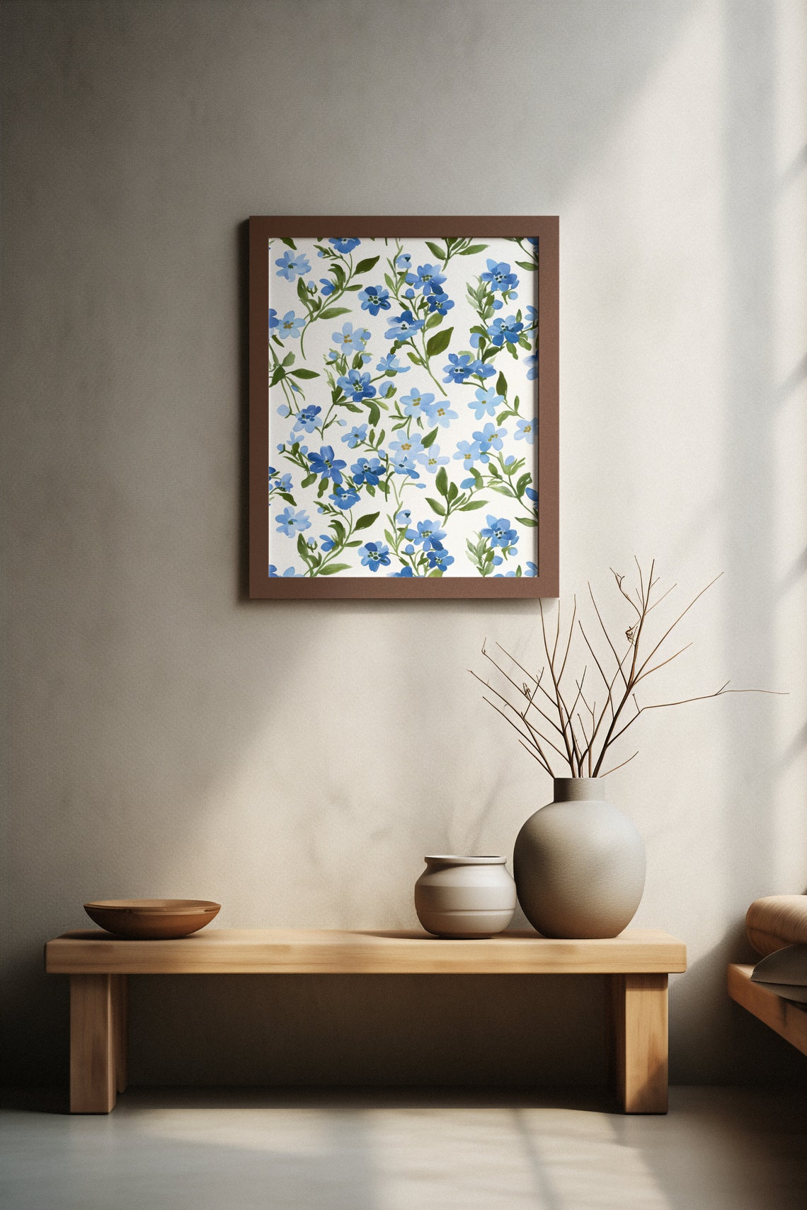 Blue Forget Me Not Blossoms All Over Watercolor Floral Poster - Image 2