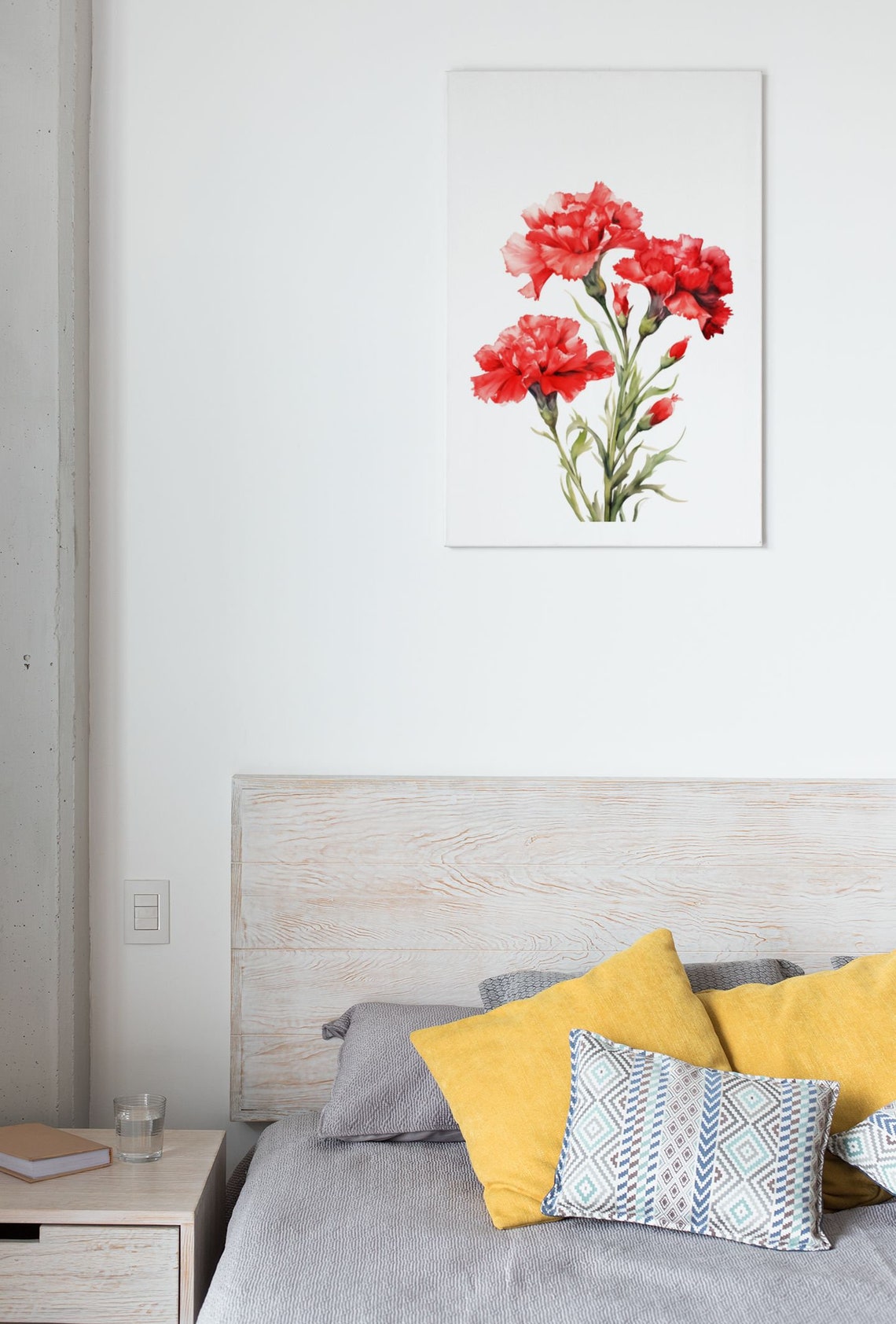 Red Carnation Cluster With Buds Lively Watercolor Art Poster - Image 9