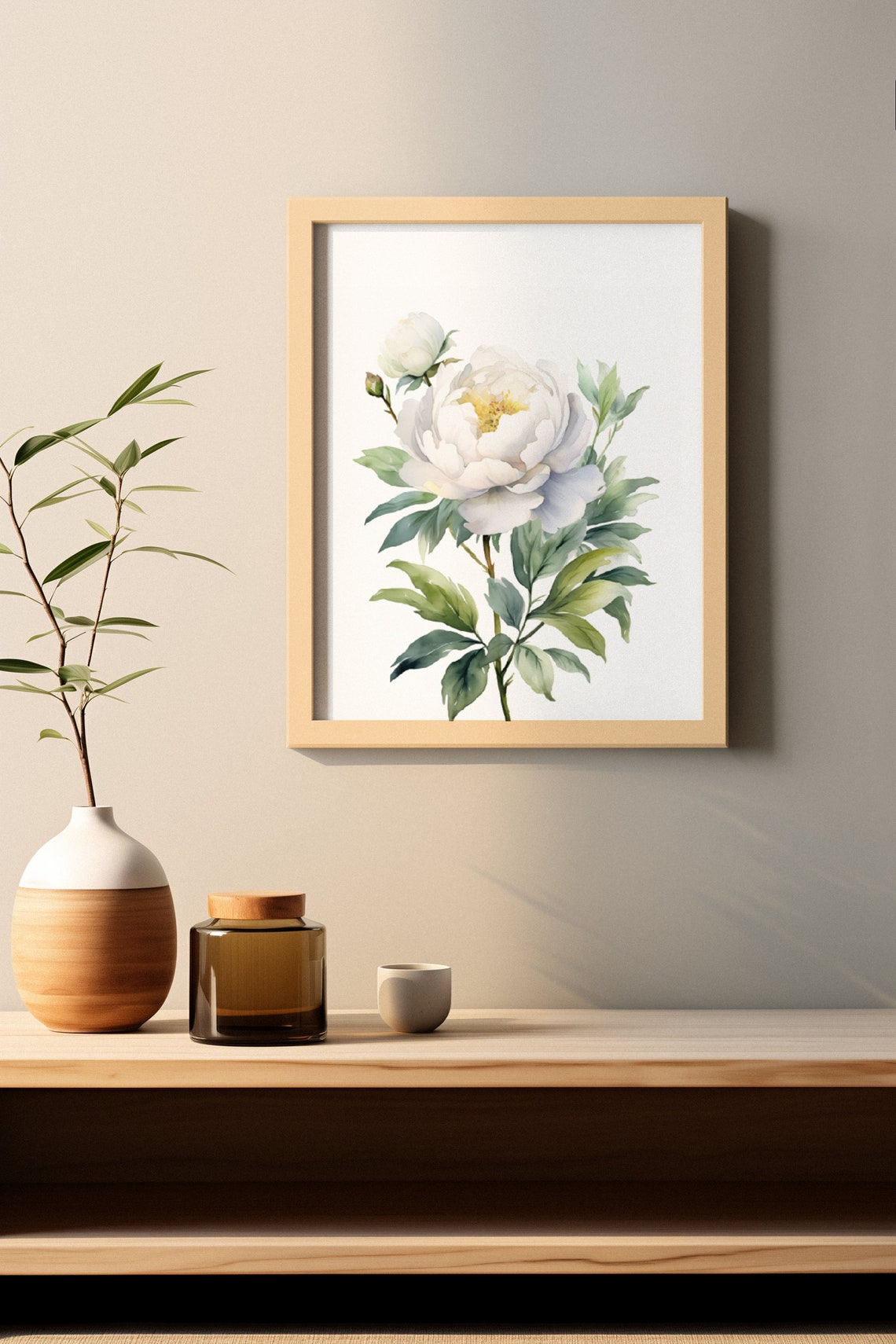 White Peony Full Bloom Elegant Watercolour Botanical Flower Poster - Image 4