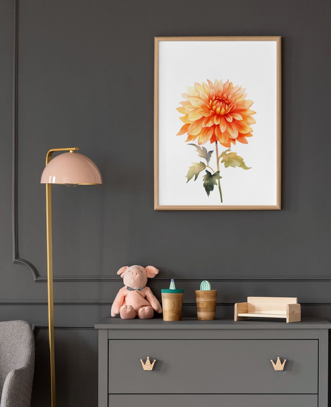Peach Orange Dahlia Single Bloom Watercolour Botanical Poster - Image 7