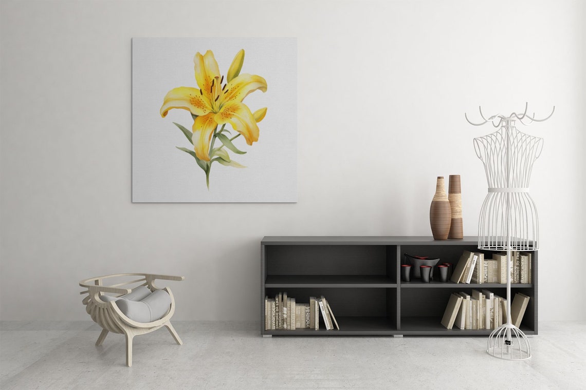 Yellow Lily Single Bloom Classic Botanical Watercolor Flower Poster - Image 5