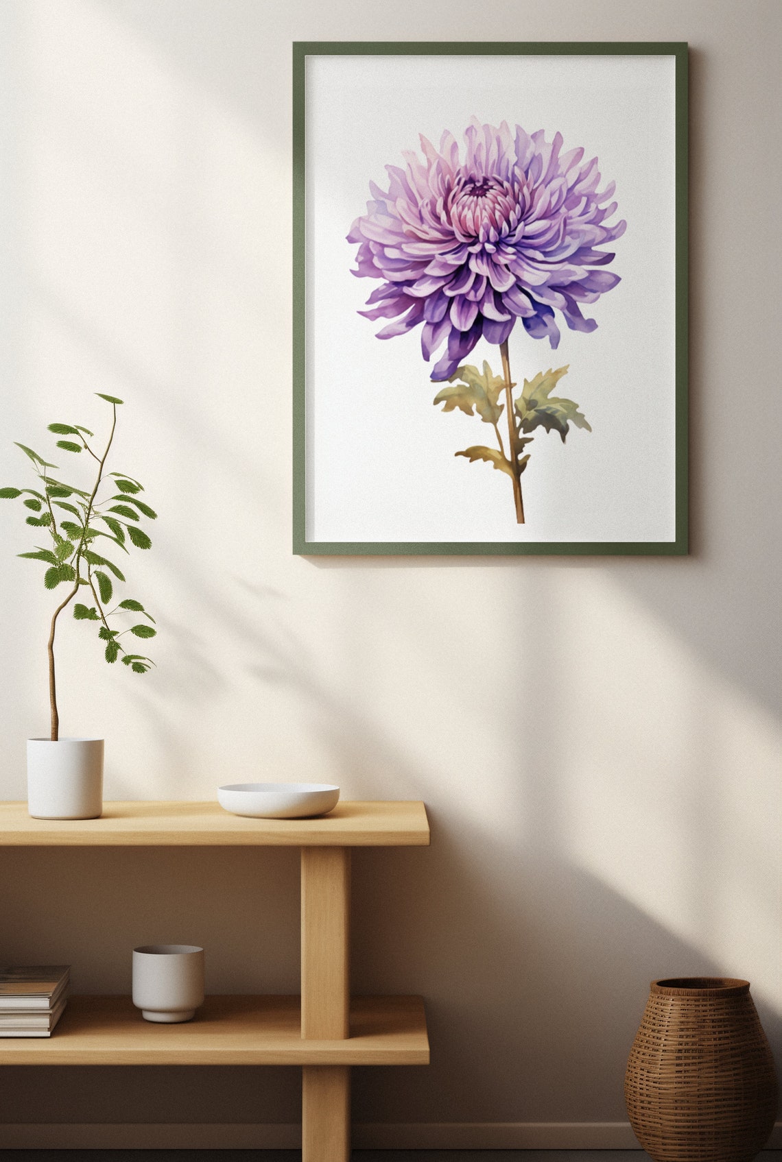 Purple Chrysanthemum Bloom Watercolour Botanical Flower Poster - Image 3