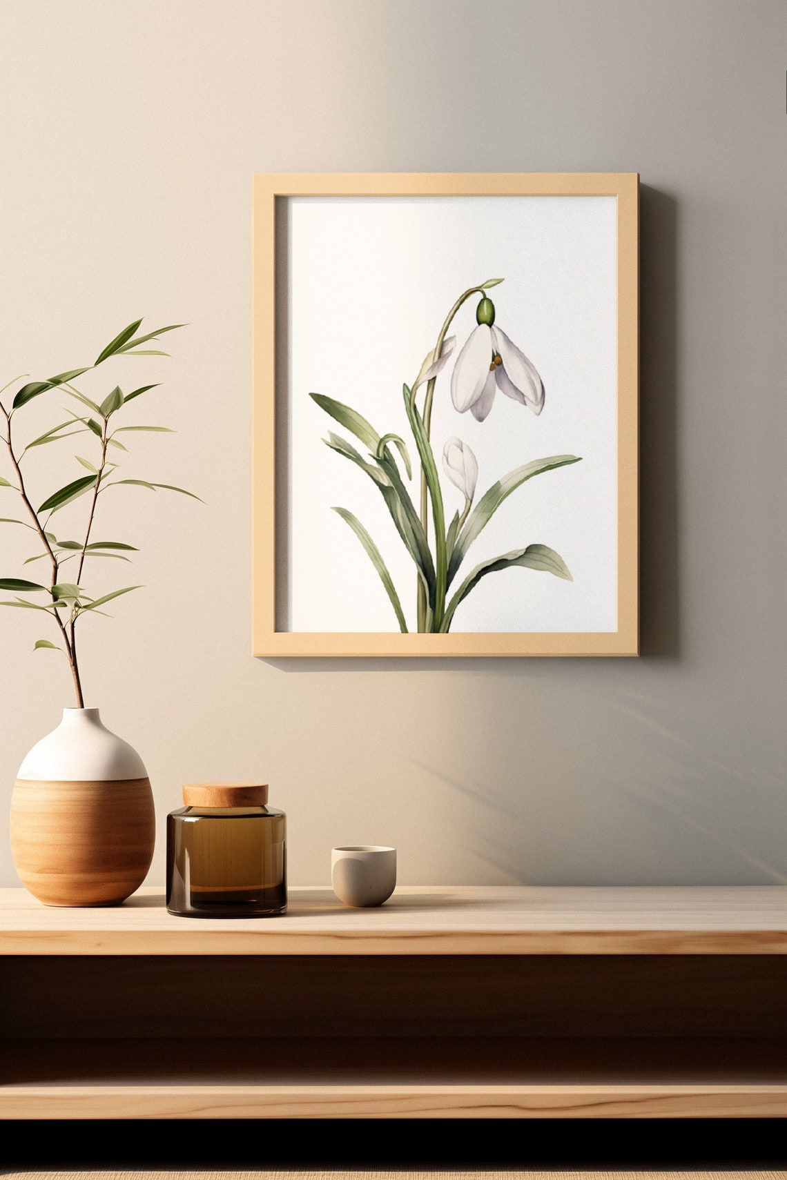 White Snowdrop Bell Flower Botanical Watercolor Study Poster - Image 2