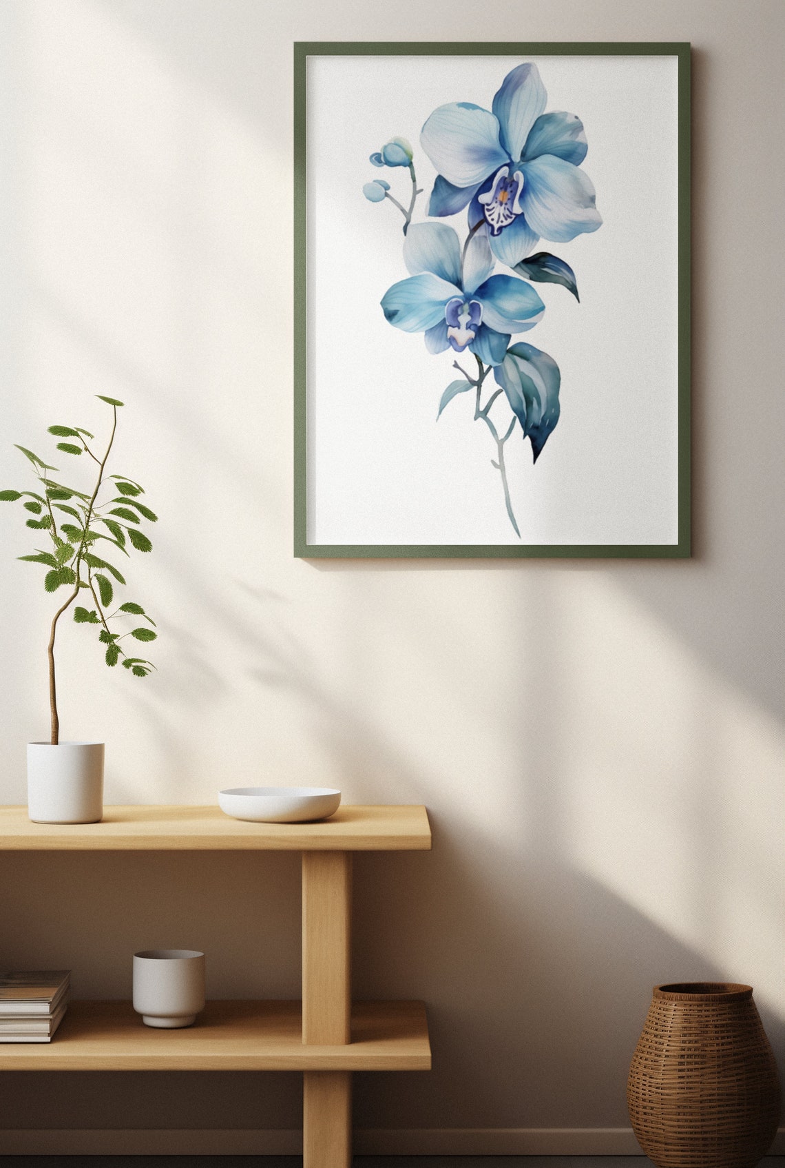 Blue Orchid Twin Blooms Serene Watercolour Botanical Flower Poster - Image 3
