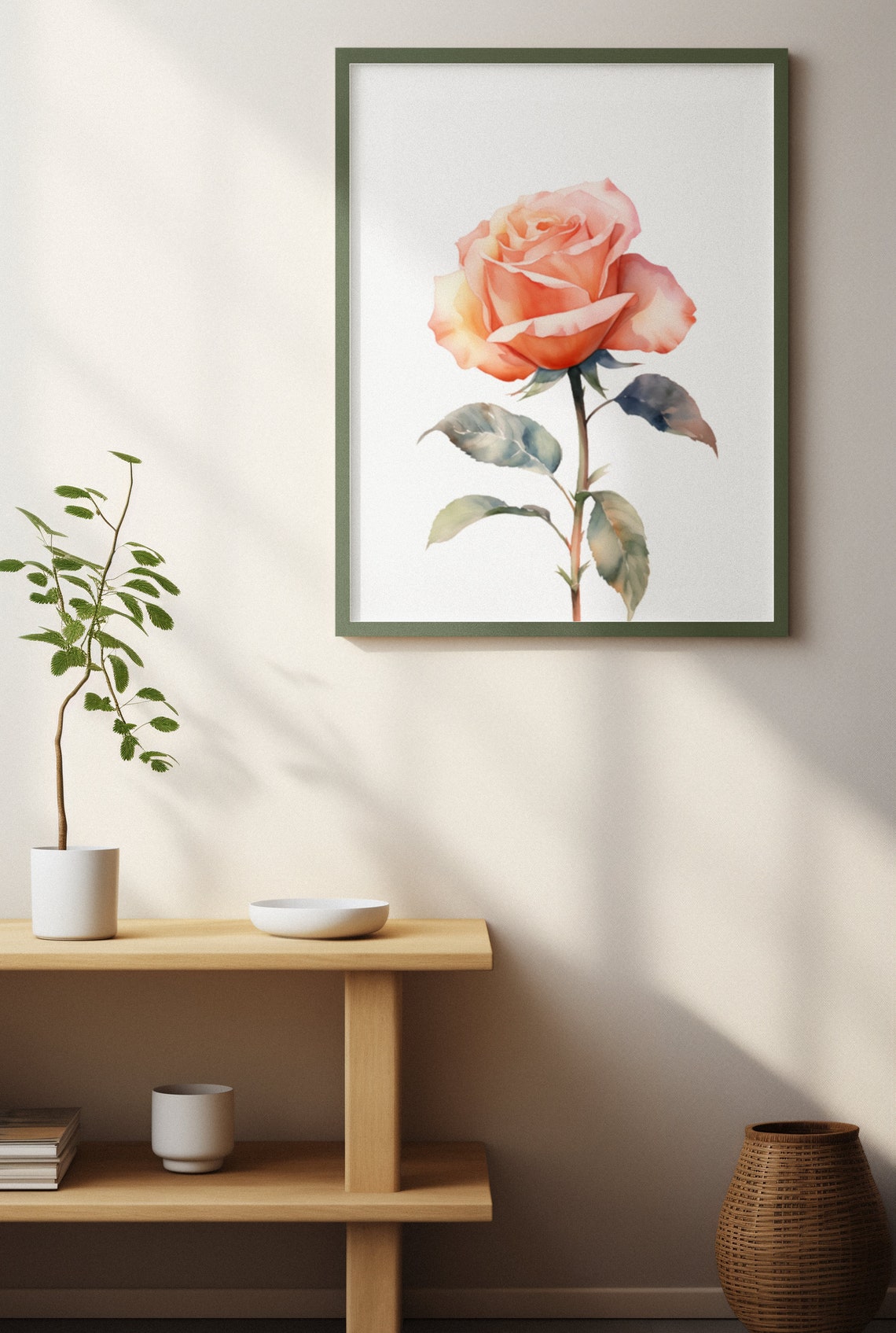 Peach Rose Single Bloom Warm Watercolor Botanical Art Poster - Image 4