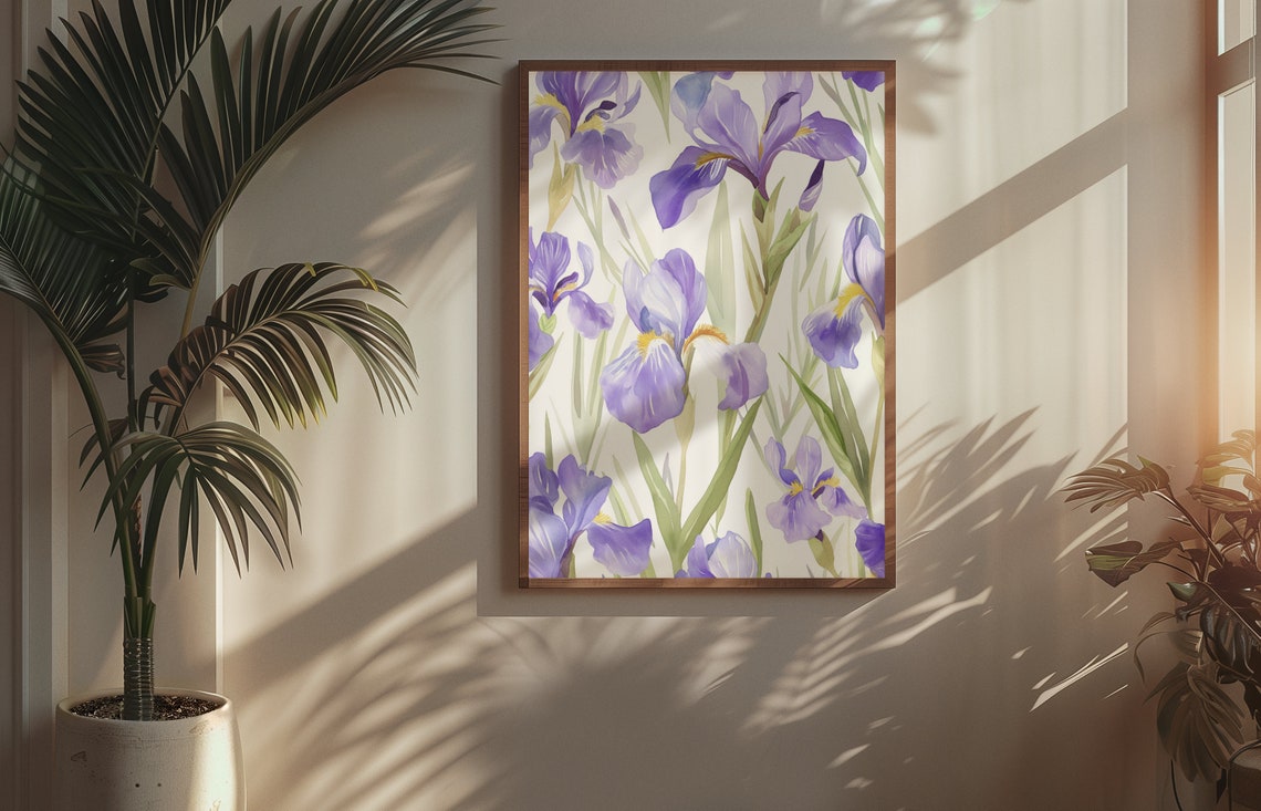 Purple Iris Blooms Graceful Watercolor Floral Botanical Poster - Image 3