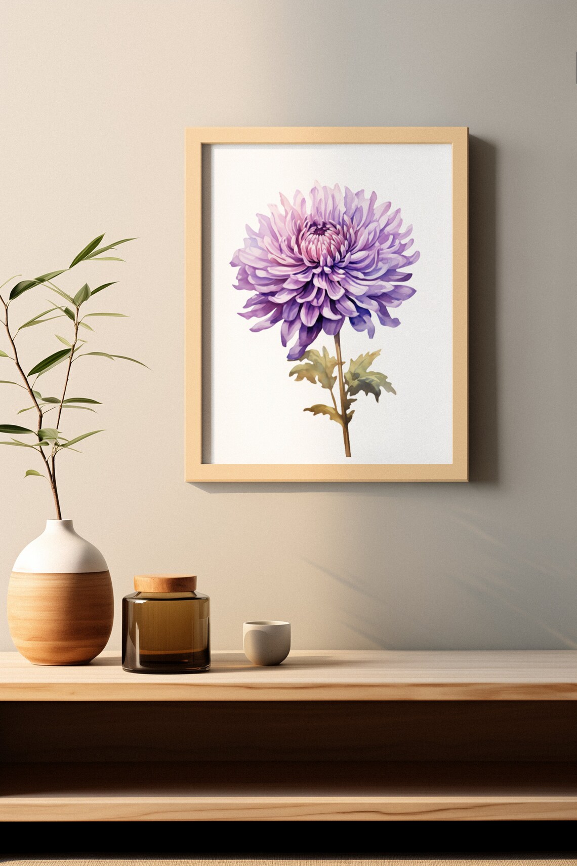 Purple Chrysanthemum Bloom Watercolour Botanical Flower Poster - Image 2
