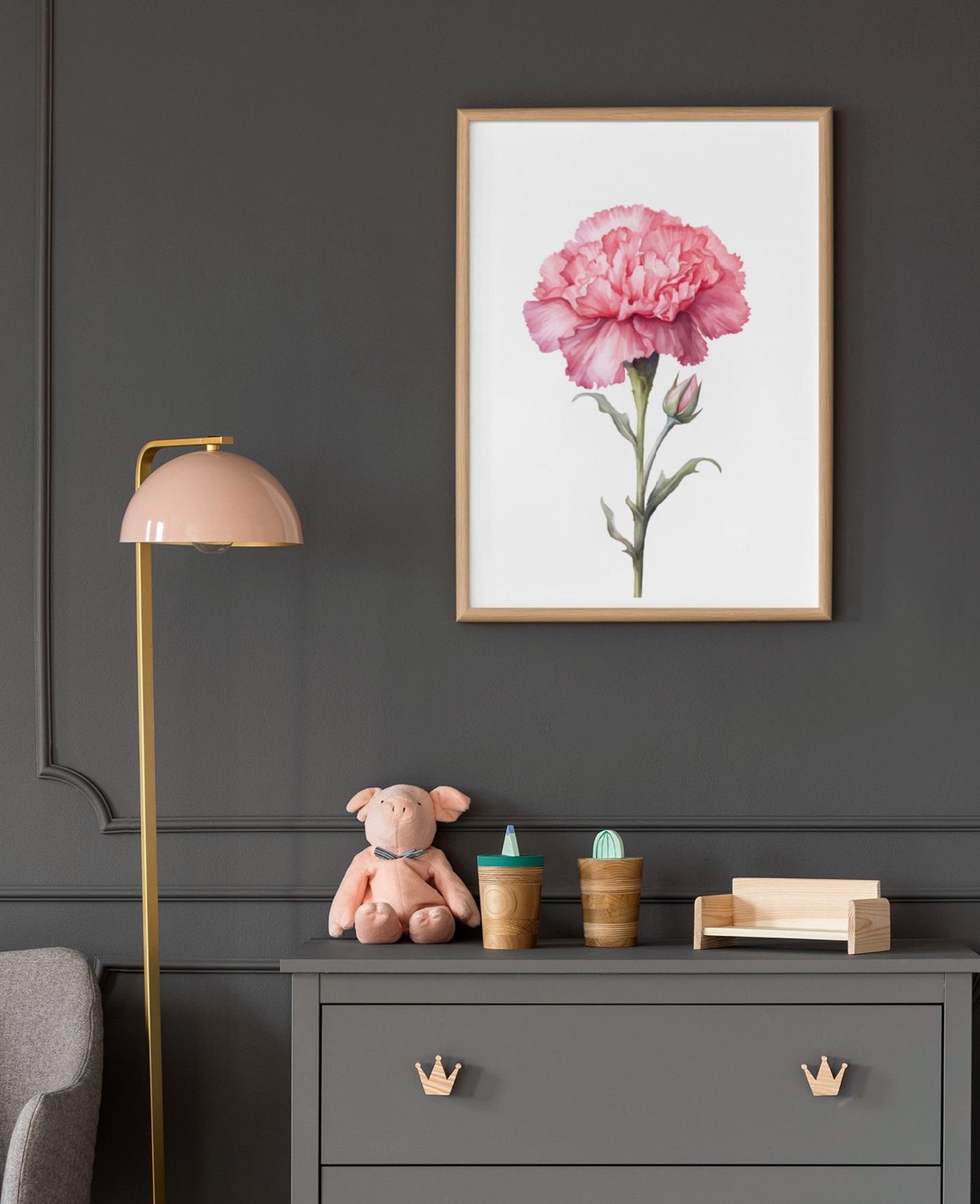 Pink Carnation and Bud Sweet Watercolour Botanical Flower Poster - Image 9