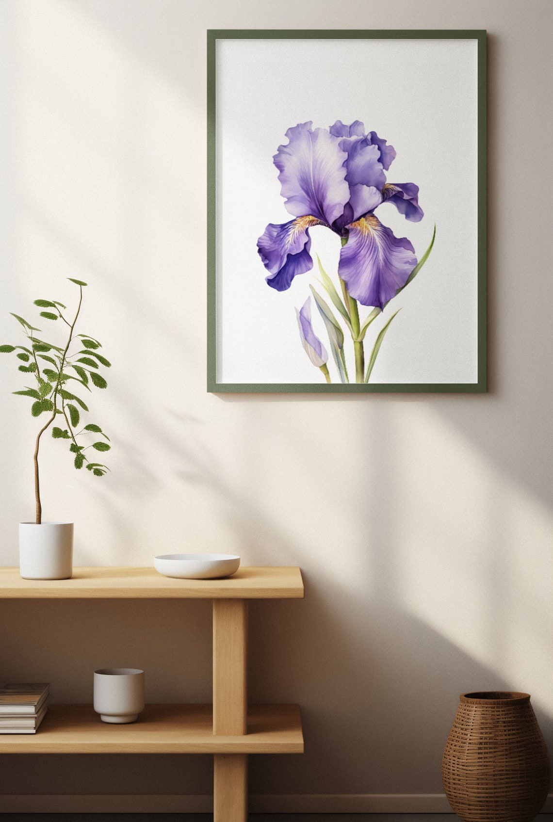 Single Purple Iris Bloom Refined Watercolor Floral Botanical Poster - Image 4
