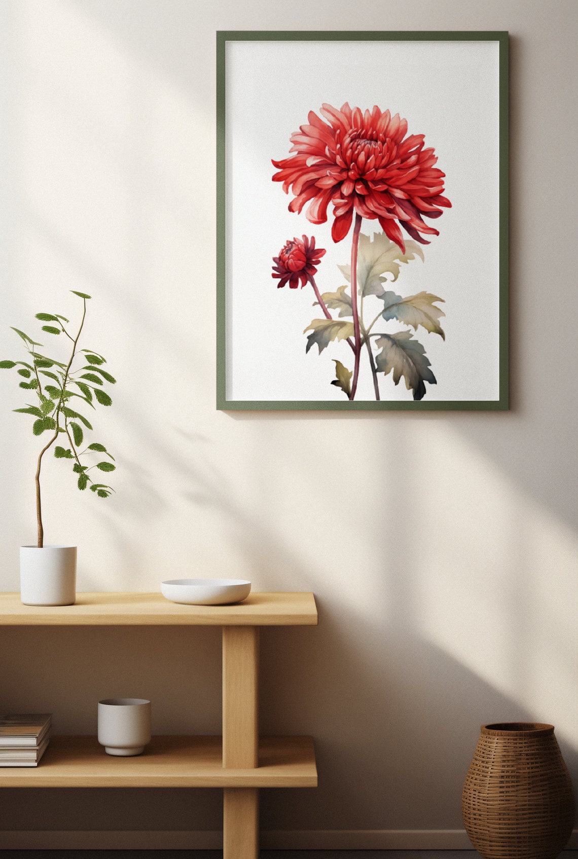 Red Chrysanthemum Single Bloom Watercolour Botanical Flower Poster - Image 4