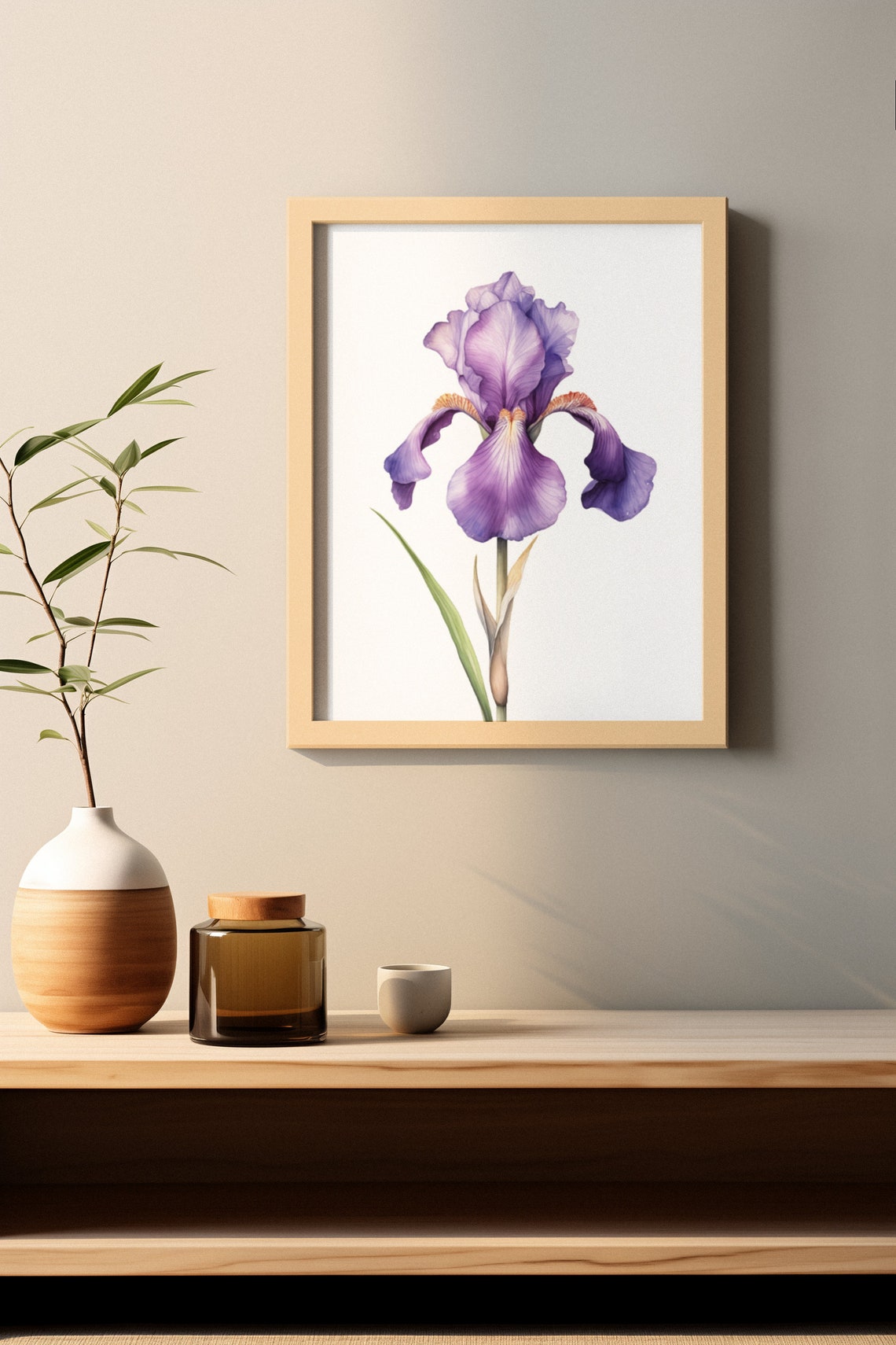 Purple Bearded Iris Single Bloom Watercolour Botanical Poster - Image 2