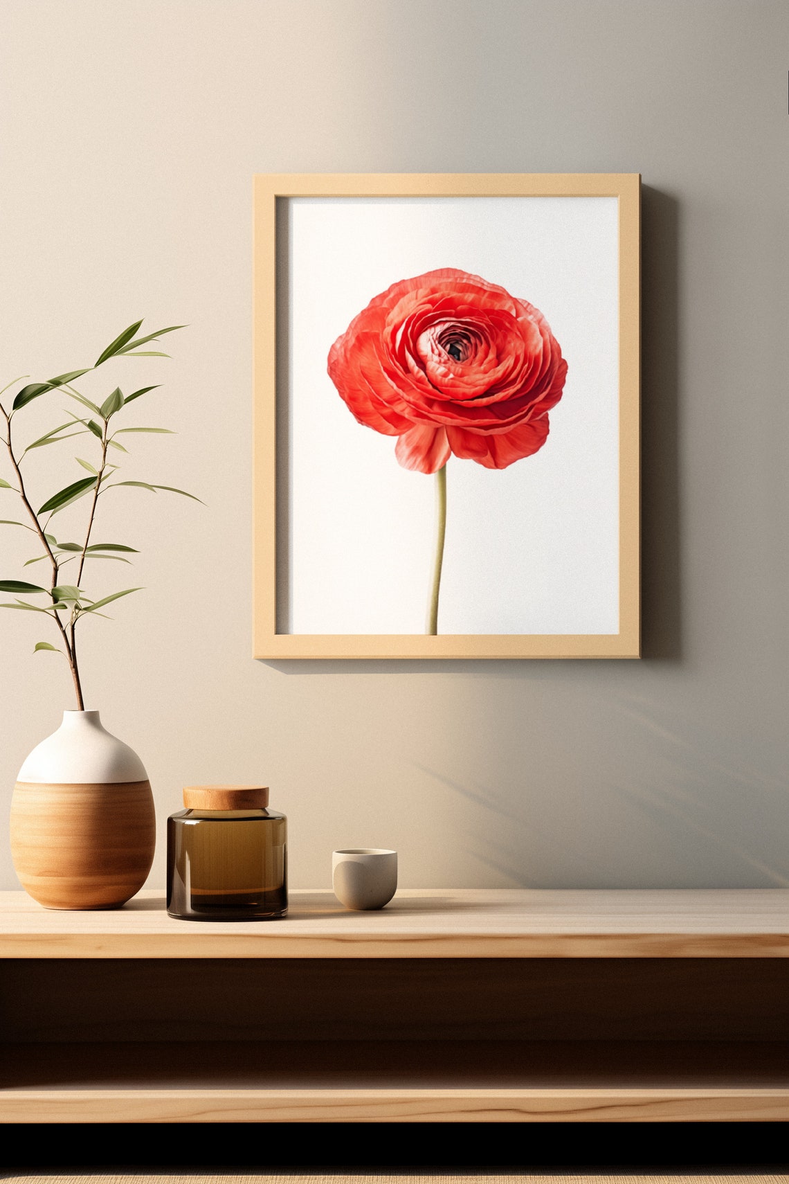 Red Ranunculus Single Bloom Watercolour Botanical Flower Poster - Image 2