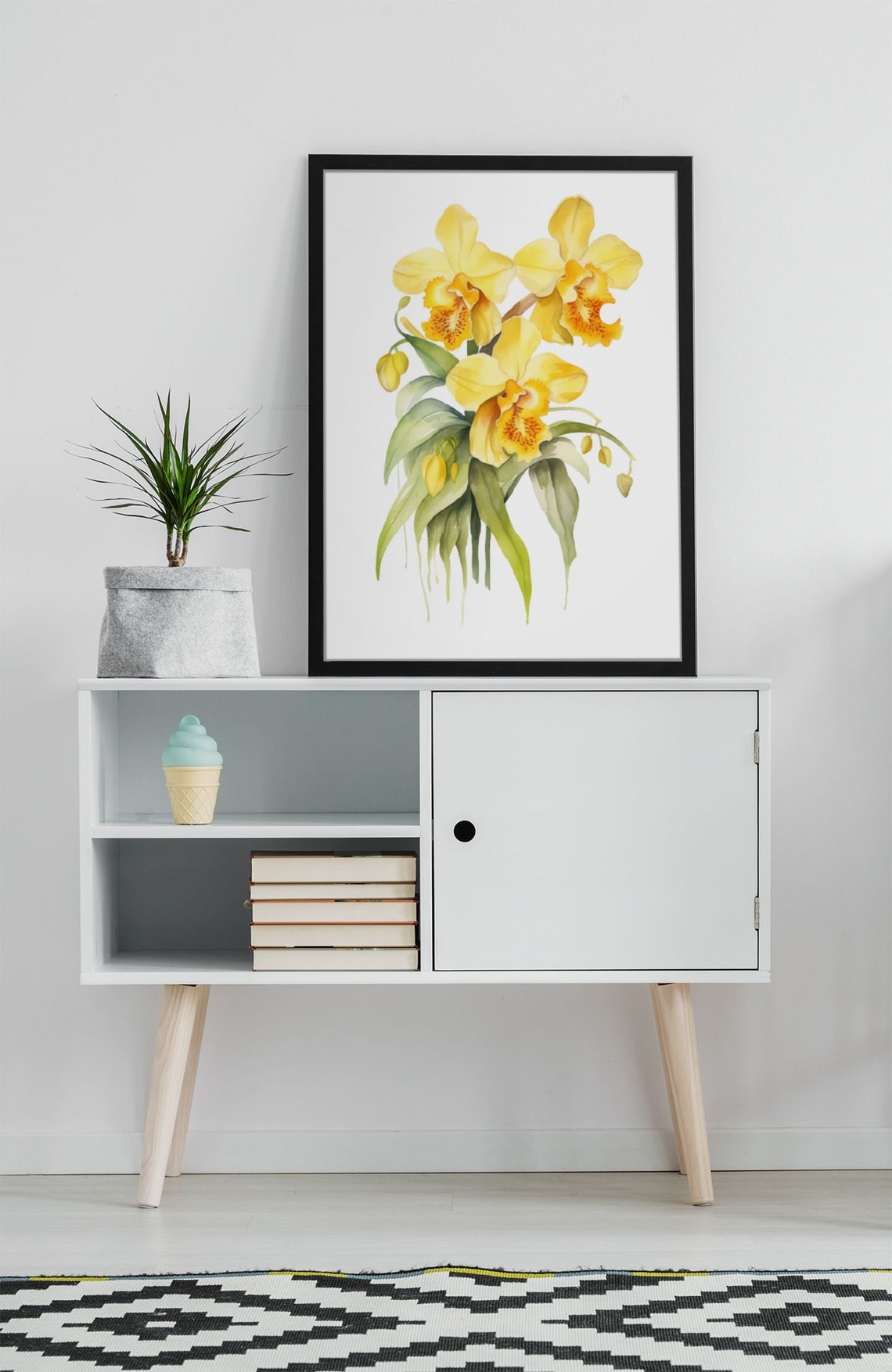 Yellow Orchid Triple Bloom Watercolour Botanical Flower Poster - Image 6
