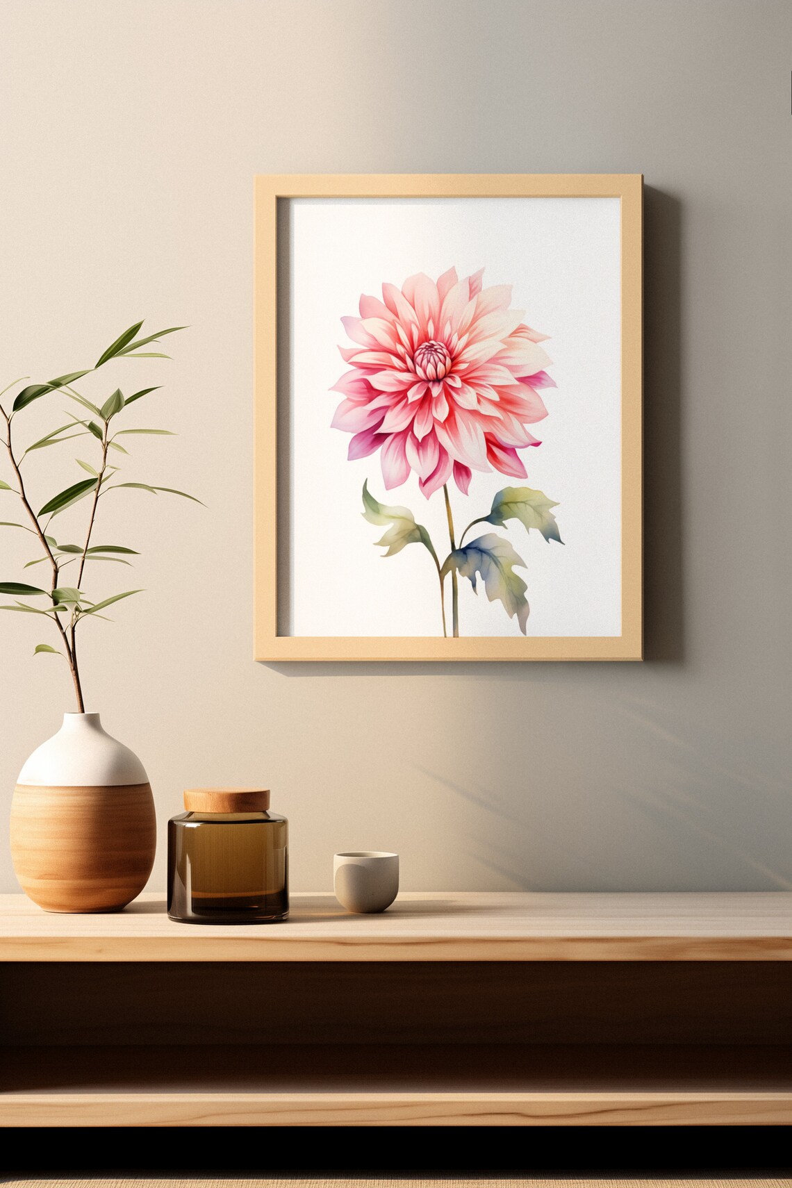 Blush Pink Dahlia Blossom Magenta Watercolour Botanical Art Poster - Image 4