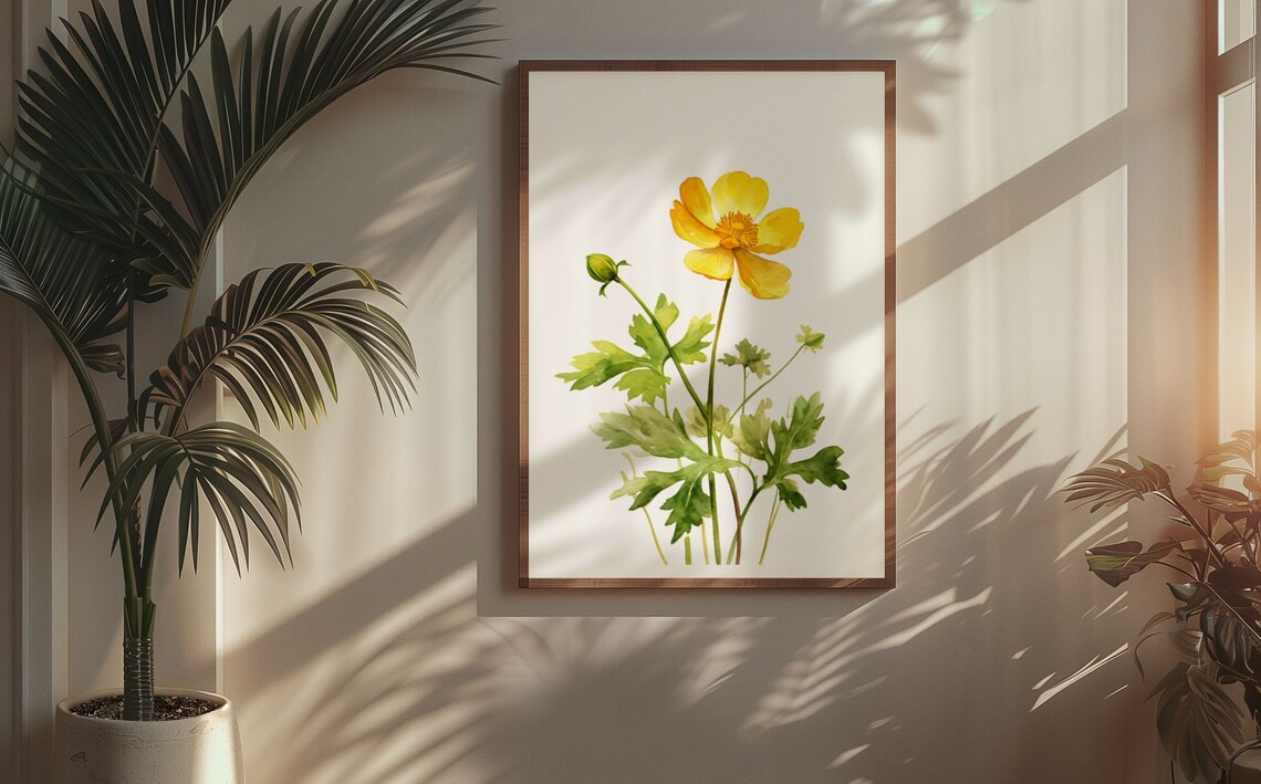 Yellow Buttercup Wildflower Sunny Watercolor Botanical Art Poster - Image 6