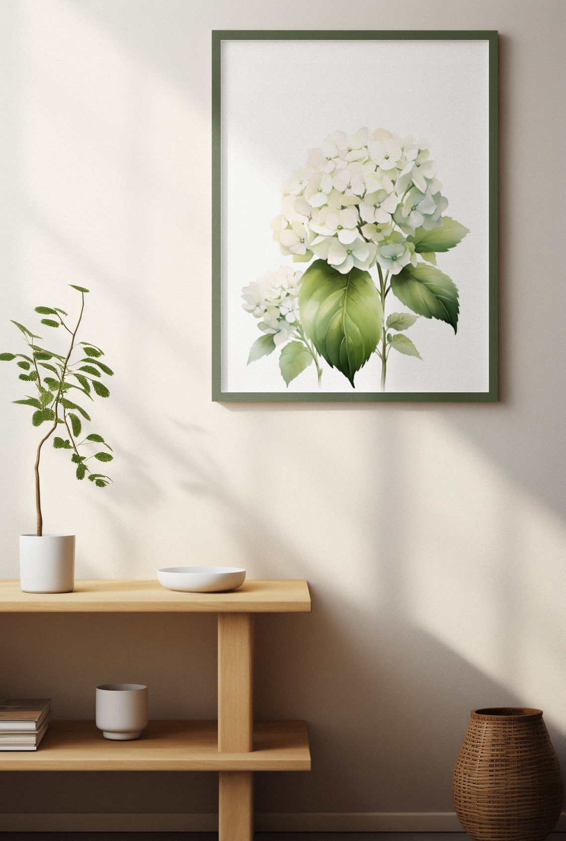 White Hydrangea Blossom Cluster Watercolour Botanical Flower Poster - Image 4