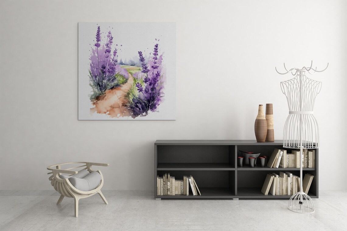 Lavender Field Winding Country Path Dreamy Watercolor Art Poster - Image 8