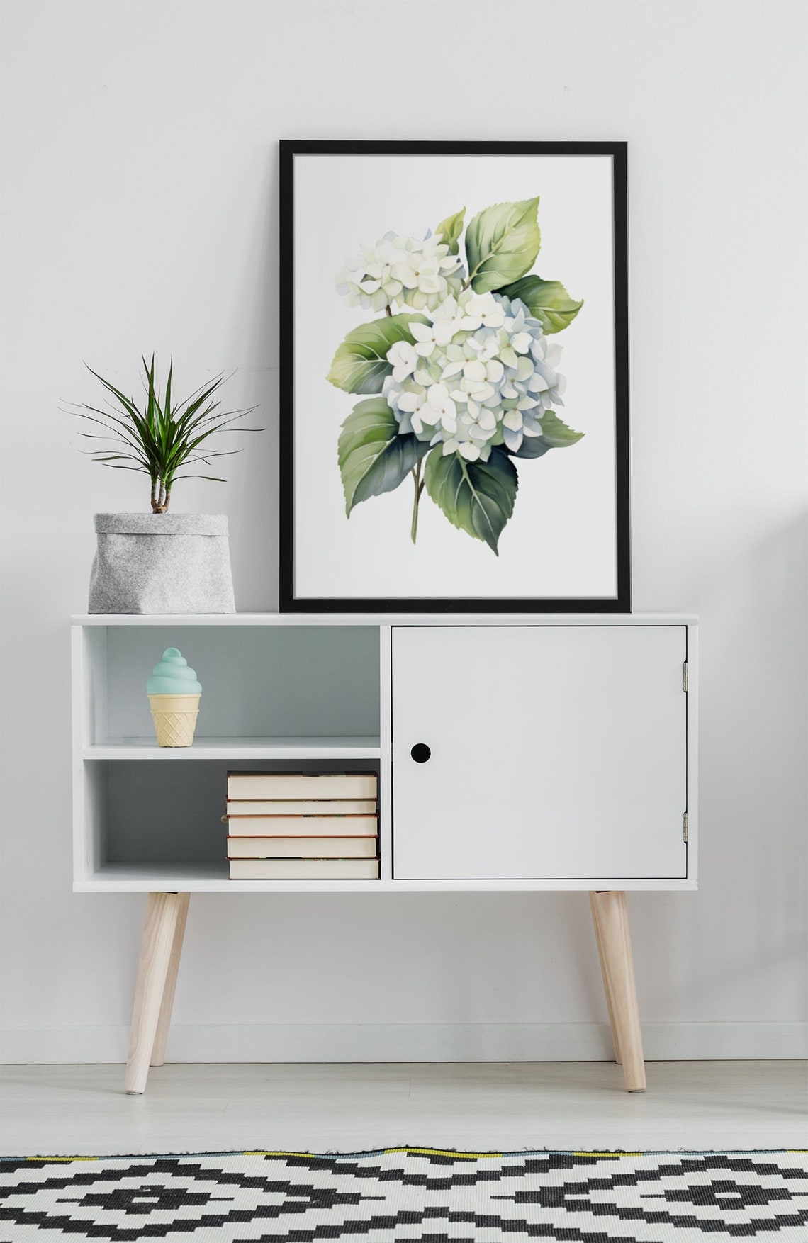 White Hydrangea Double Bloom Fresh Crisp Watercolor Art Poster - Image 9