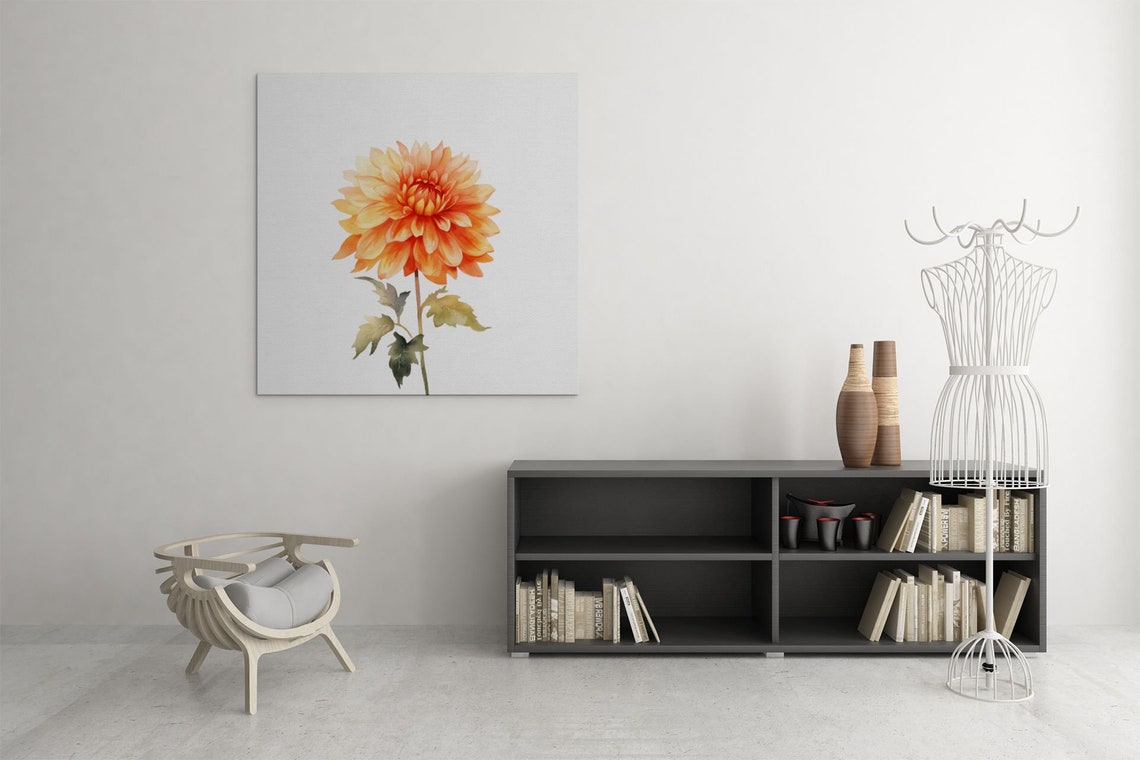 Peach Orange Dahlia Single Bloom Watercolour Botanical Poster - Image 8