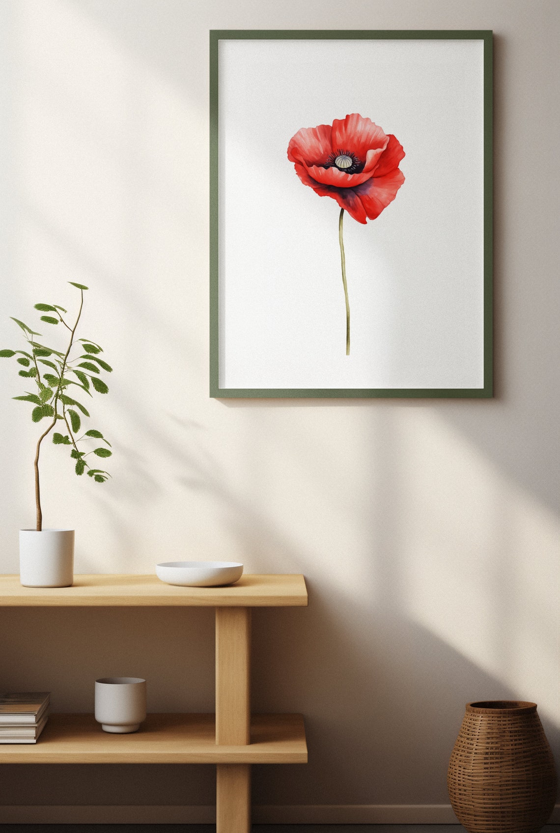 Red Poppy Single Bloom Classic Watercolour Botanical Flower Poster - Image 4
