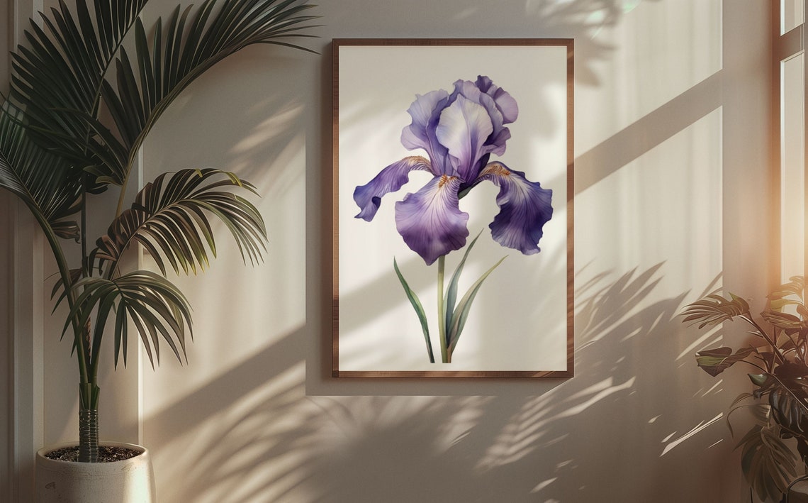 Violet Blue Iris Single Bloom Watercolour Botanical Flower Poster - Image 5