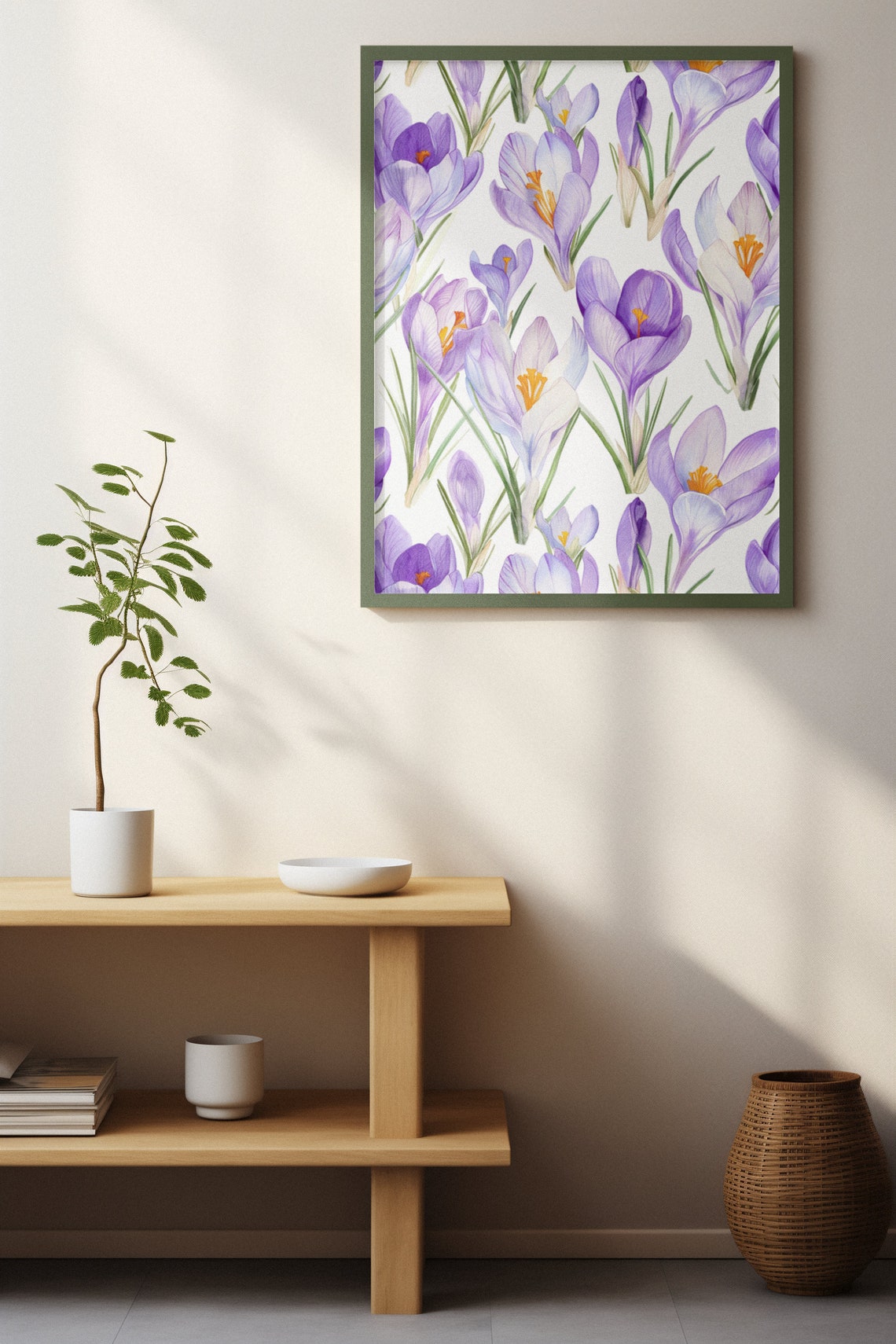 Purple Crocus Bloom Pattern Watercolour Botanical Flower Poster - Image 2
