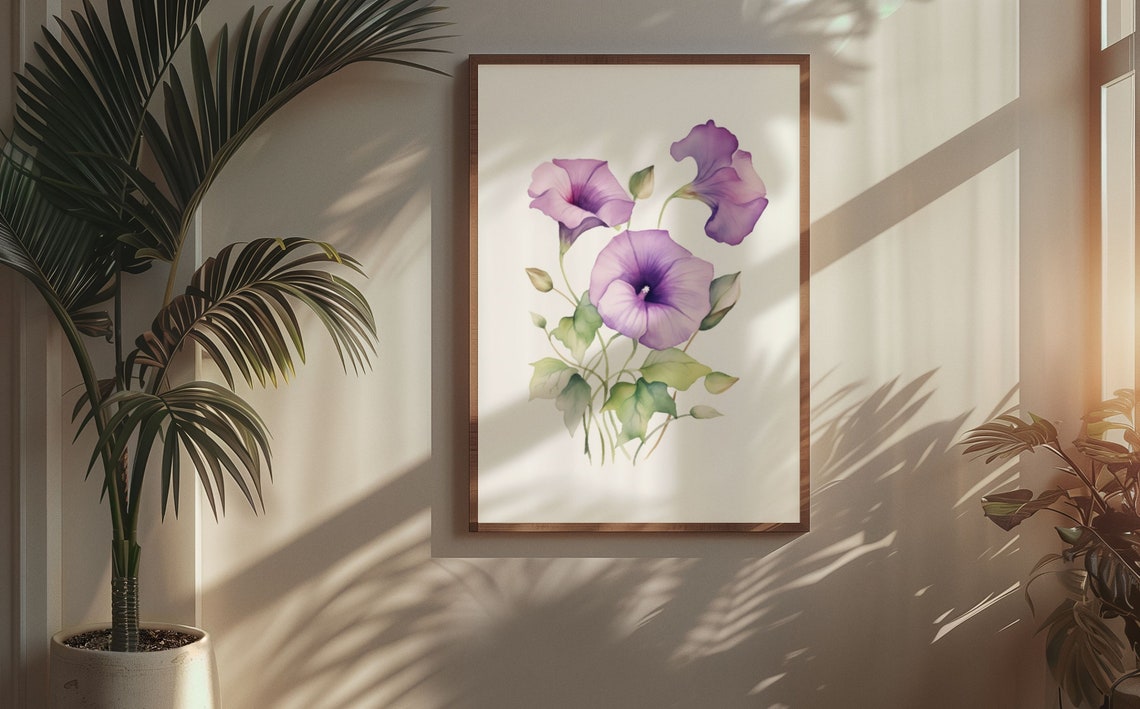 Purple Morning Glory Blooms Watercolour Botanical Flower Poster - Image 5