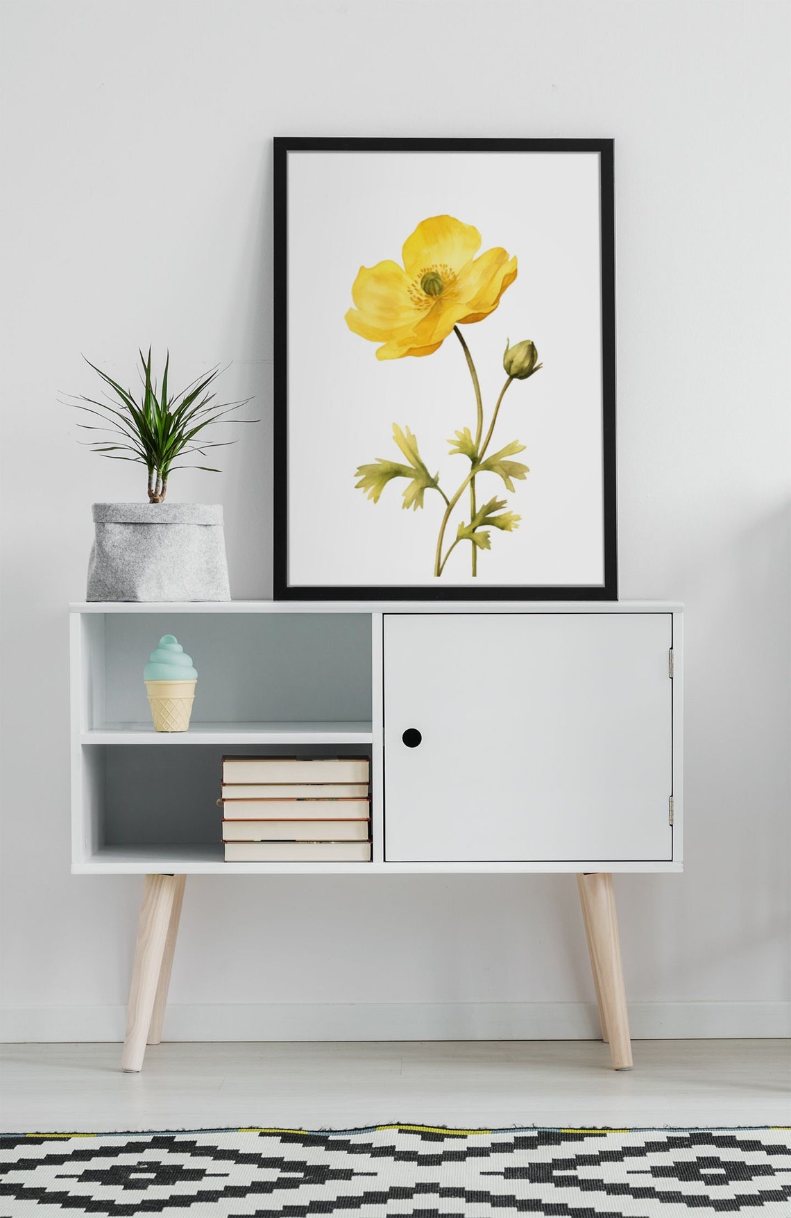Yellow Buttercup Single Bloom Minimalist Modern Watercolor Poster - Image 7