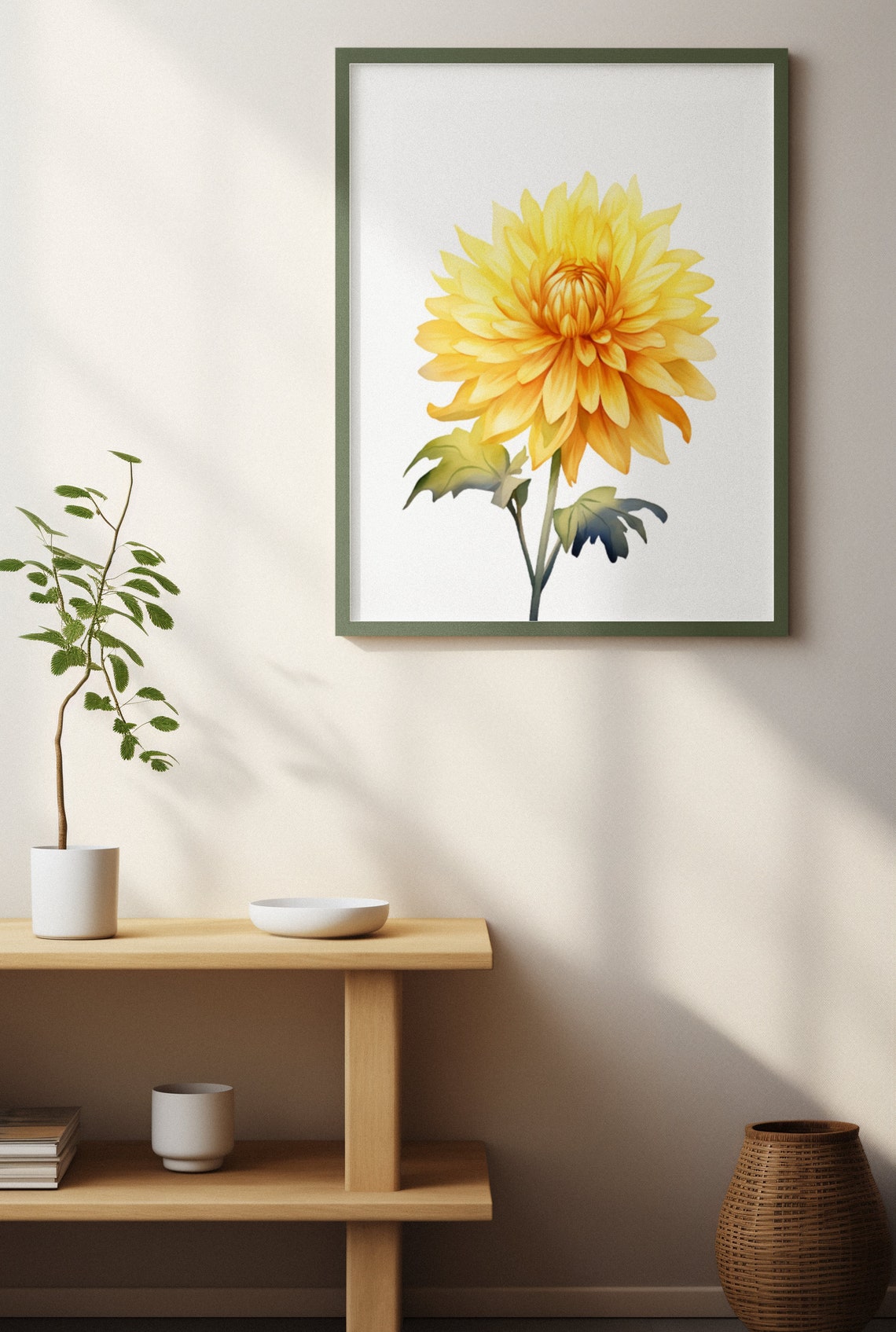 Sunny Yellow Dahlia Blossom Watercolour Botanical Art Poster - Image 4