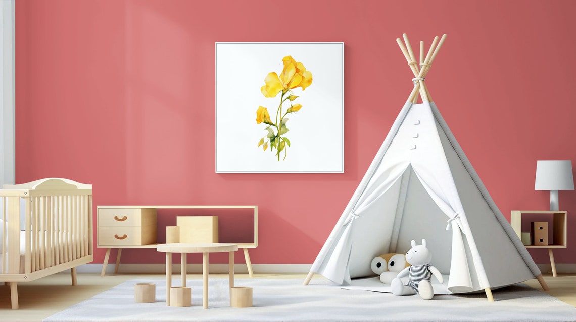 Yellow Sweet Pea Bloom and Two Buds Watercolour Flower Poster - Image 4