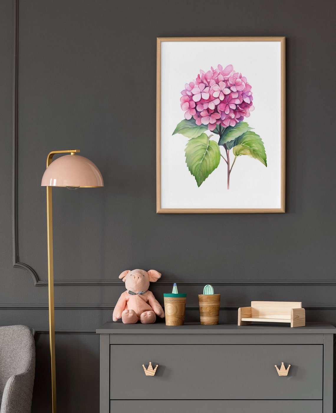 Pink Hydrangea Pom Pom Bloom Cheerful Happy Watercolor Art Poster - Image 9