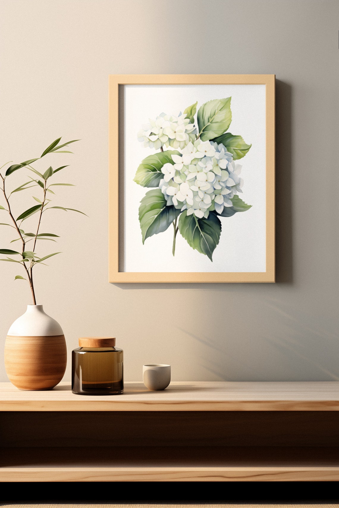 White Hydrangea Double Bloom Fresh Crisp Watercolor Art Poster - Image 2