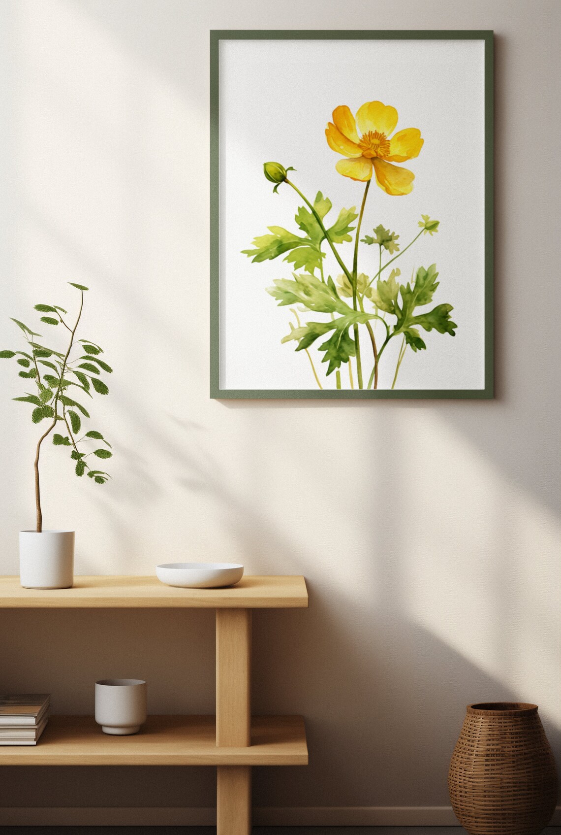 Yellow Buttercup Wildflower Sunny Watercolor Botanical Art Poster - Image 3