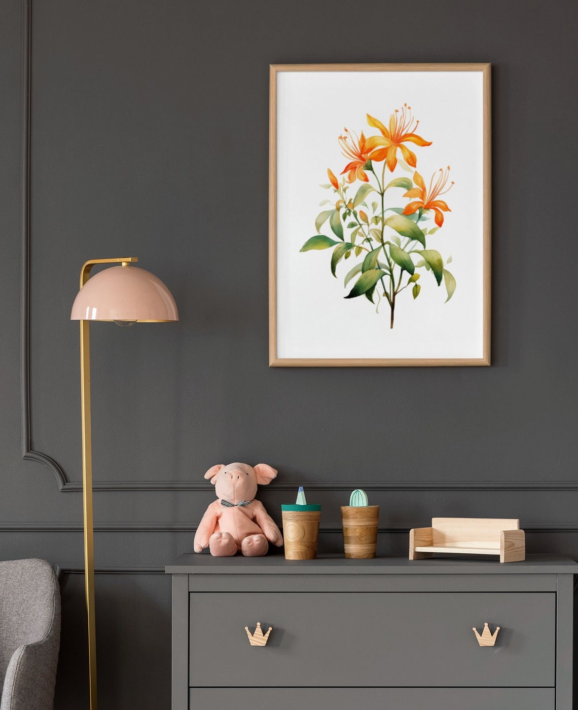 Orange Honeysuckle Sprig Delicate Watercolor Floral Botanical Poster - Image 7