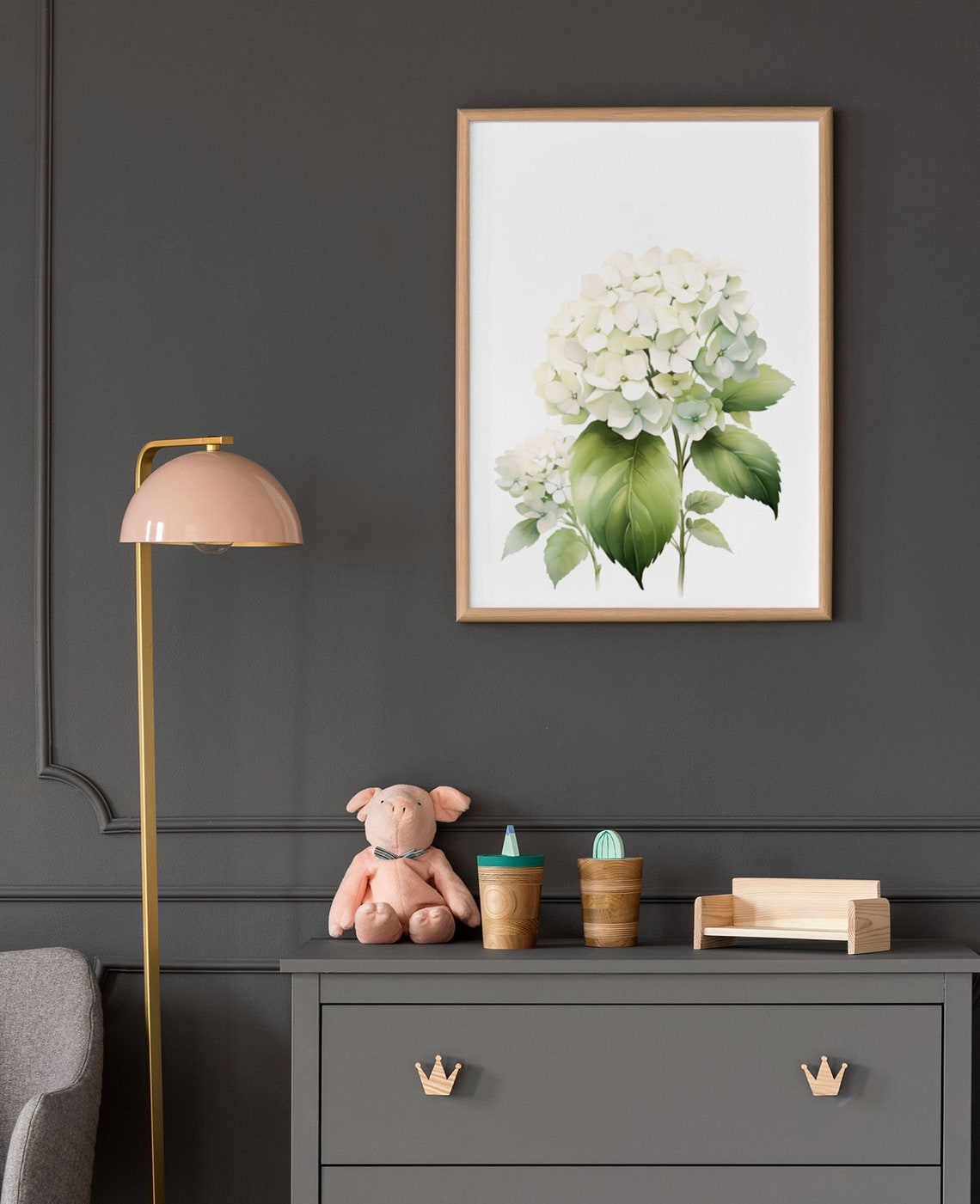 White Hydrangea Blossom Cluster Watercolour Botanical Flower Poster - Image 9