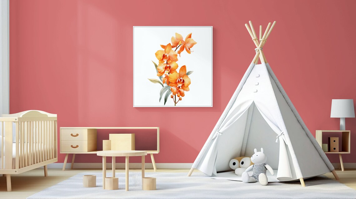 Orange Orchid Blossom Spray Watercolour Botanical Flower Poster - Image 3