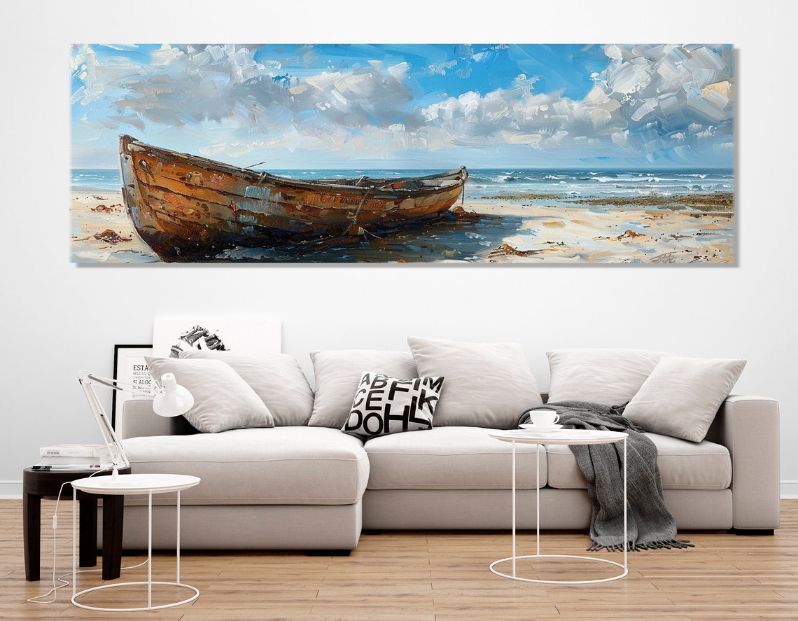 Old Wooden Boat Beached Impressionist Coastal Painting Poster - Image 4