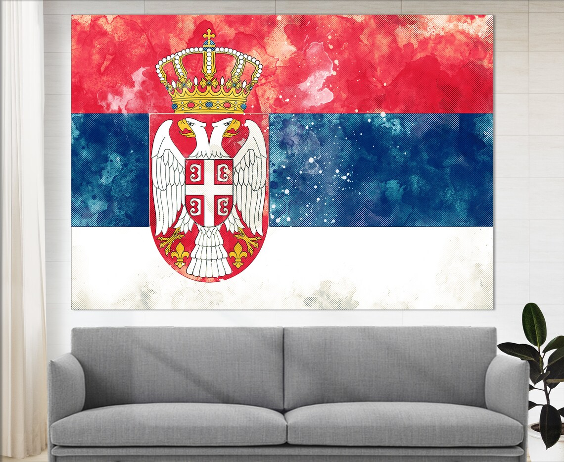 Serbia Flag Grunge Watercolor Red Blue White Coat Of Arms Poster