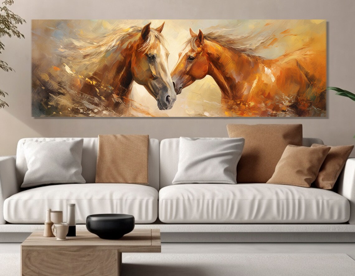 Pair of Horses Tender Moment Warm Abstract Equestrian Art Poster