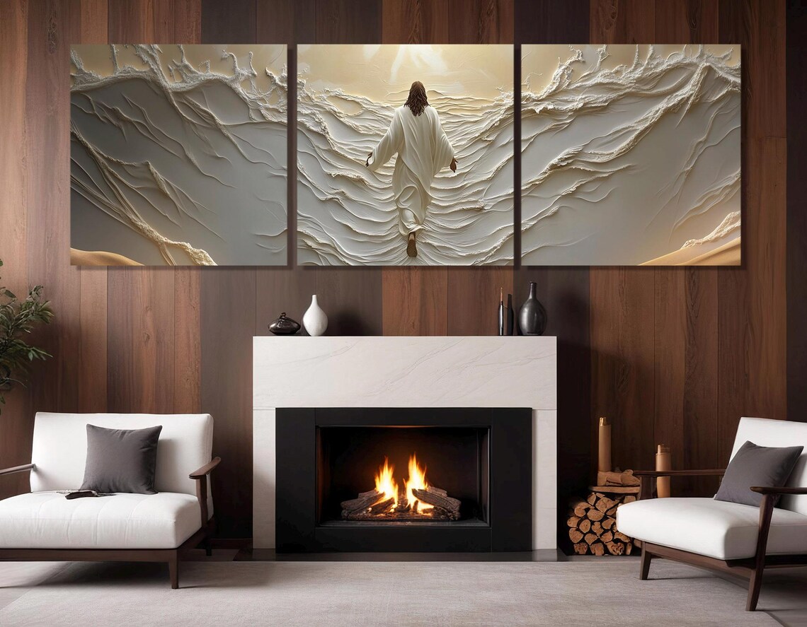 Jesus Walking On Water Religious Bedroom Art Print - Image 4