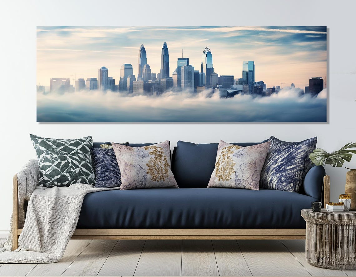 Misty Charlotte Morning Skyline Rising Above Low Fog Clouds Poster