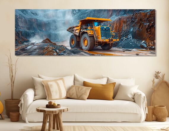 Construction Wall Art Large Yellow Dump Truck Print Construction Truck Print Constructor Gift Framed And Ready To Hang